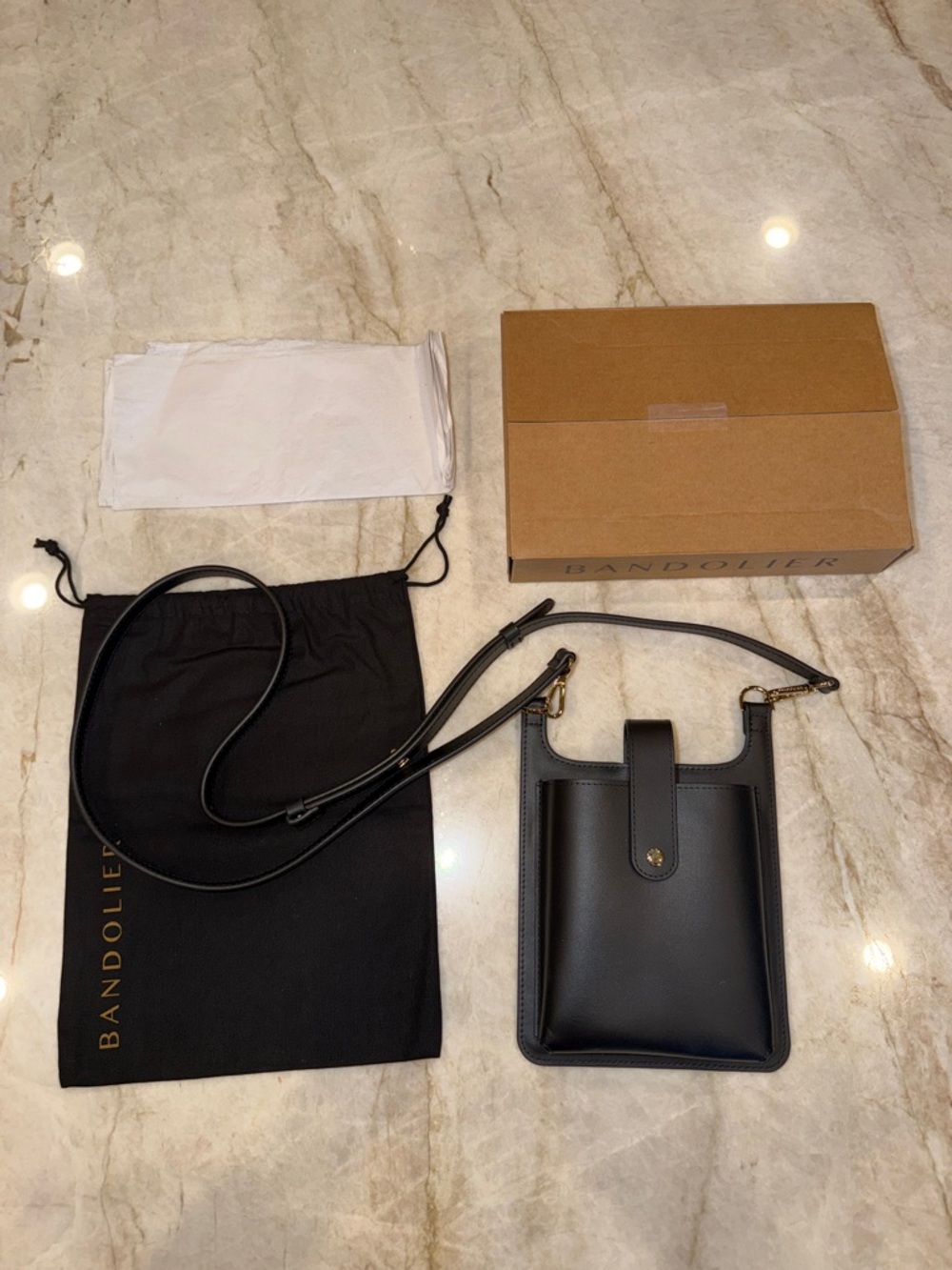 🆕 Bandolier Parker Phone Bag Black Leather Crossbody Phone Pouch with Strap